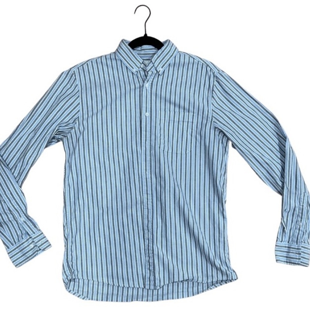 Pull & Bear regular for blue white grey vertical stripe oxford button